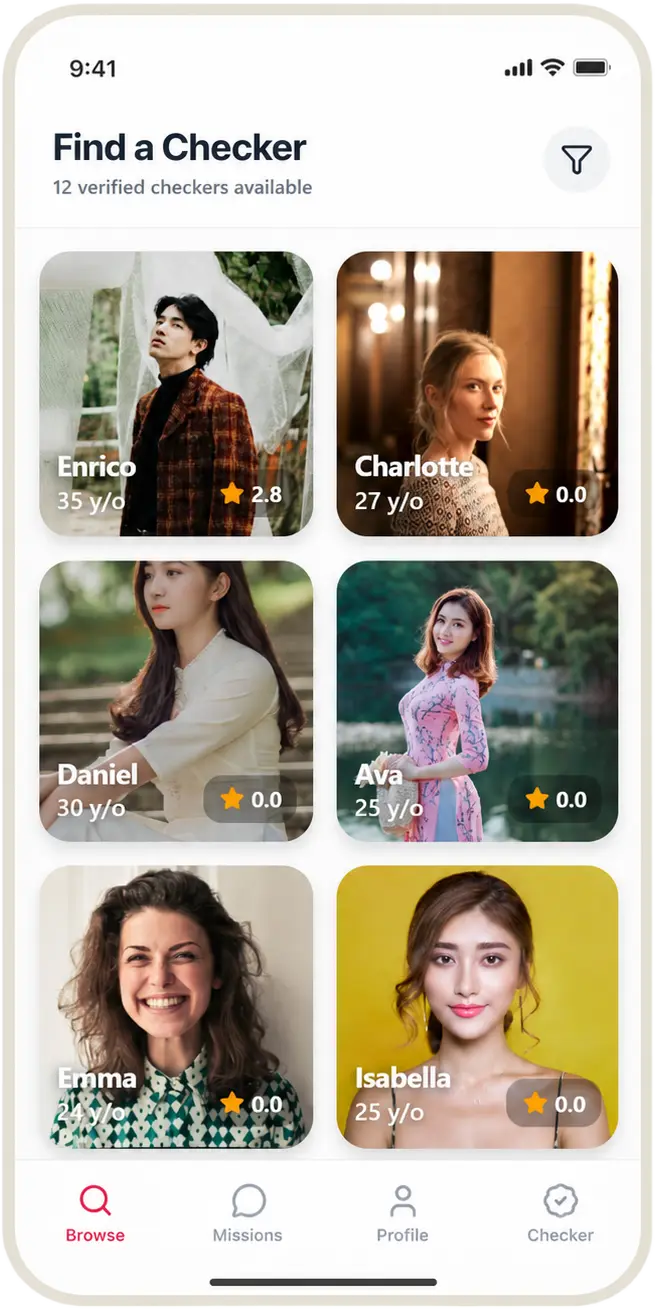 LoveCap app showing available loyalty tester profiles